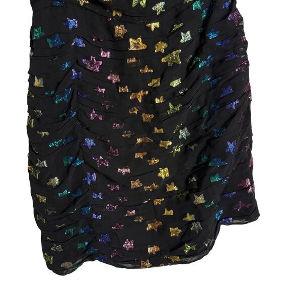 Shoshanna Ronnie Starry Night Black Rainbow Metallic Star One Shoulder Dress 6 - Picture 11 of 16